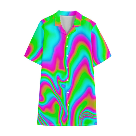 Abstract Psychedelic Trippy Print Cotton Hawaiian Shirt