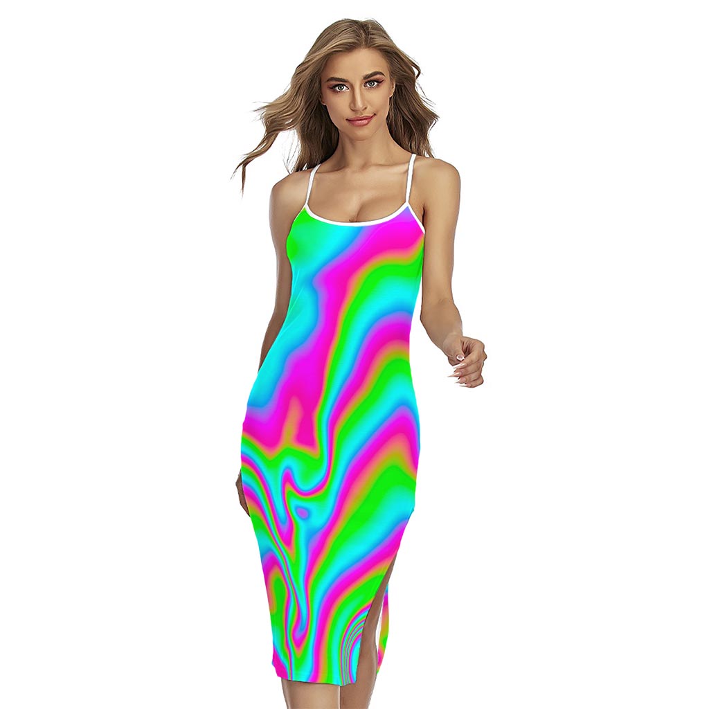 Abstract Psychedelic Trippy Print Cross Back Cami Dress