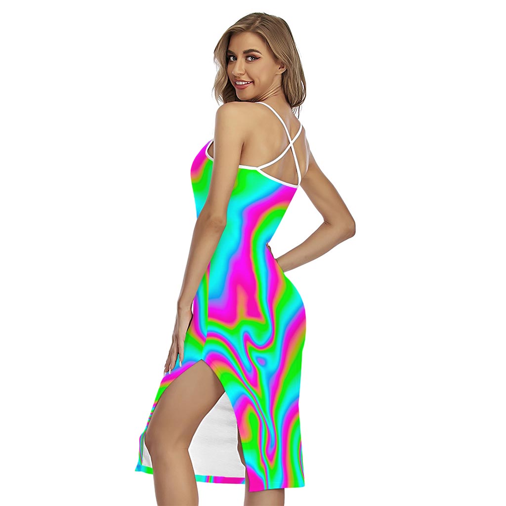 Abstract Psychedelic Trippy Print Cross Back Cami Dress