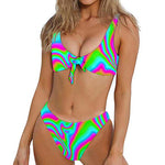 Abstract Psychedelic Trippy Print Front Bow Tie Bikini