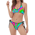 Abstract Psychedelic Trippy Print Halter Scoop Tie Side Bikini