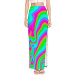 Abstract Psychedelic Trippy Print High Slit Maxi Skirt