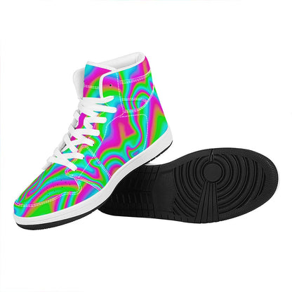 Abstract Psychedelic Trippy Print High Top Leather Sneakers