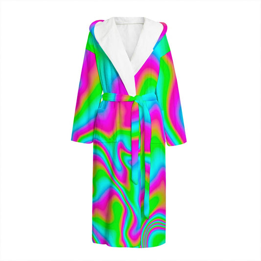 Abstract Psychedelic Trippy Print Hooded Bathrobe
