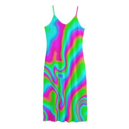 Abstract Psychedelic Trippy Print Jersey Midi Cami Dress