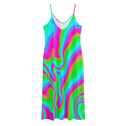 Abstract Psychedelic Trippy Print Jersey Midi Cami Dress