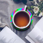 Abstract Psychedelic Trippy Print Leather Coaster Set