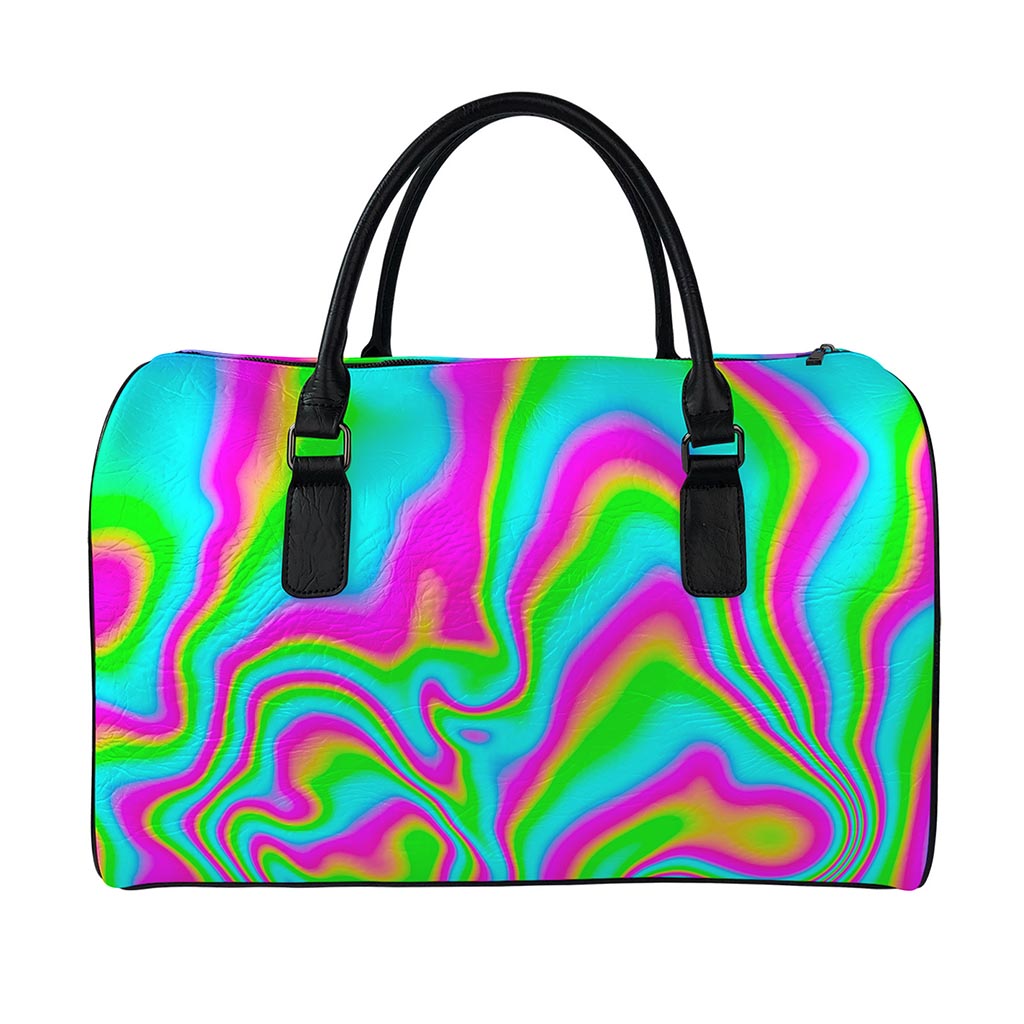 Abstract Psychedelic Trippy Print Leather Duffle Bag