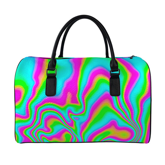 Abstract Psychedelic Trippy Print Leather Duffle Bag
