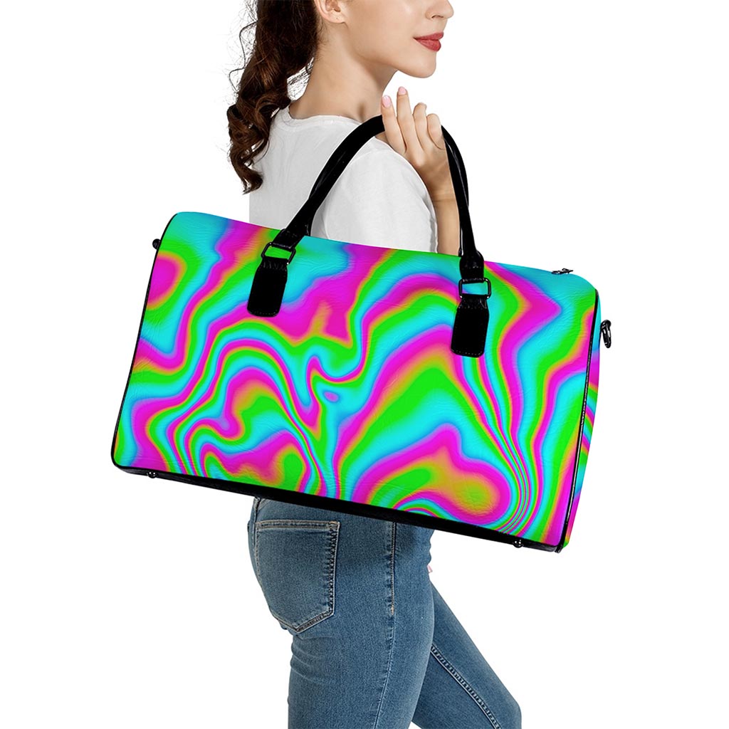 Abstract Psychedelic Trippy Print Leather Duffle Bag