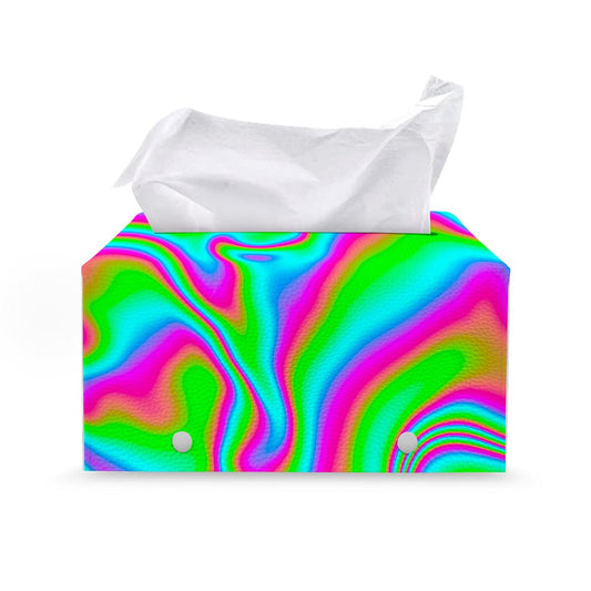 Abstract Psychedelic Trippy Print Leather Tissue Box Cover