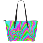 Abstract Psychedelic Trippy Print Leather Tote Bag