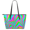 Abstract Psychedelic Trippy Print Leather Tote Bag