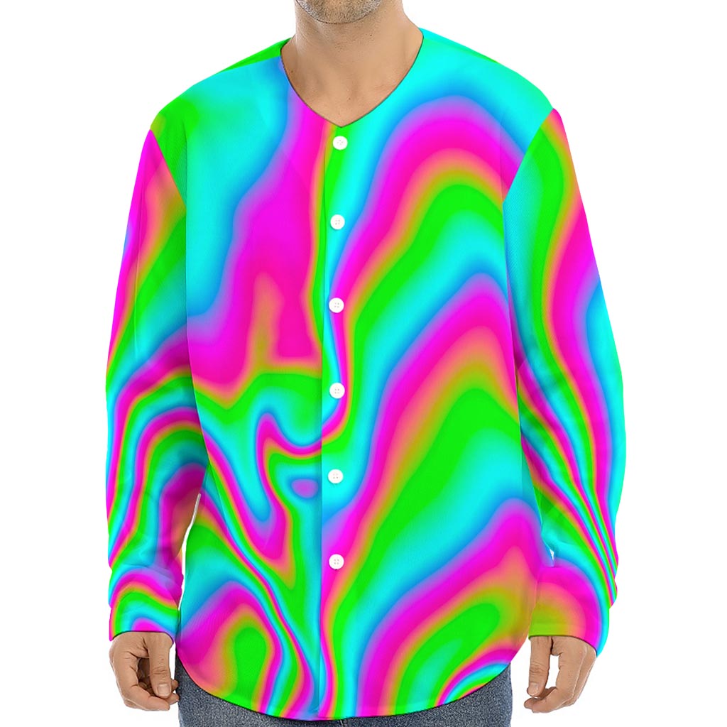 Abstract Psychedelic Trippy Print Long Sleeve Baseball Jersey