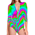 Abstract Psychedelic Trippy Print Long Sleeve Swimsuit