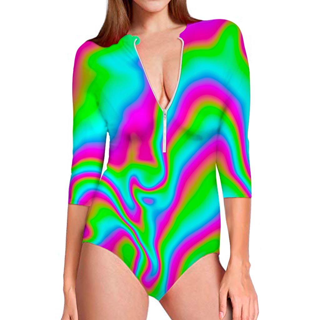 Abstract Psychedelic Trippy Print Long Sleeve Swimsuit