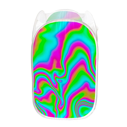 Abstract Psychedelic Trippy Print Mesh Laundry Hamper