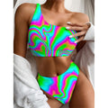 Abstract Psychedelic Trippy Print One Shoulder Bikini Set