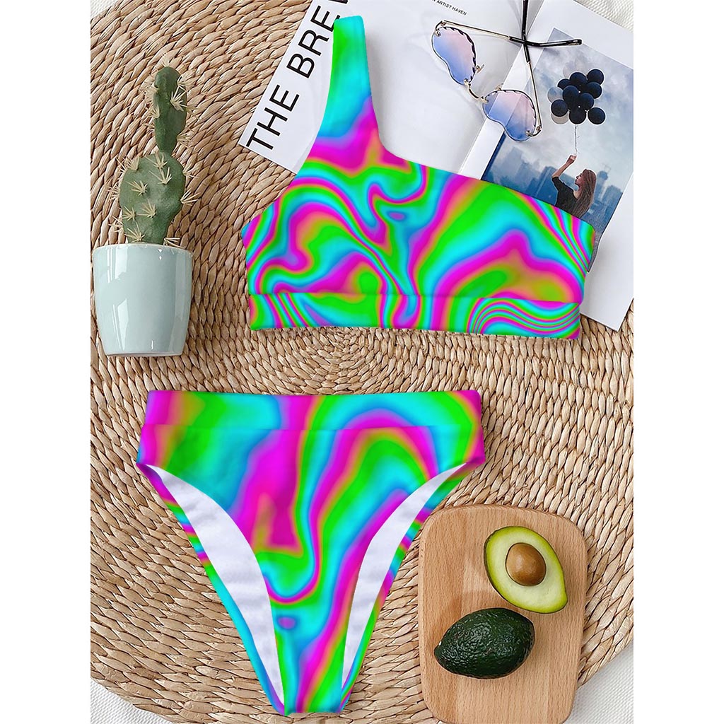 Abstract Psychedelic Trippy Print One Shoulder Bikini Top
