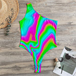 Abstract Psychedelic Trippy Print One Shoulder Bodysuit