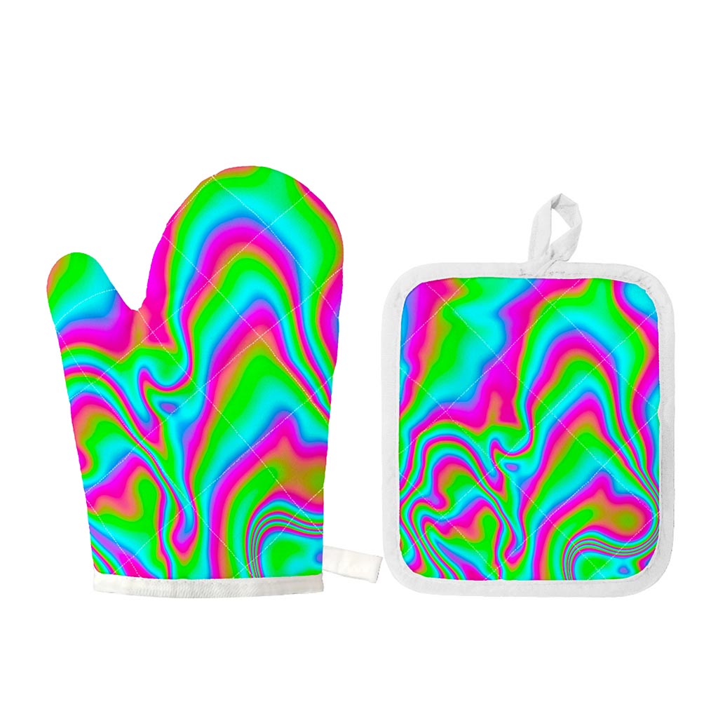 Abstract Psychedelic Trippy Print Oven Mitt And Pot Holder Set