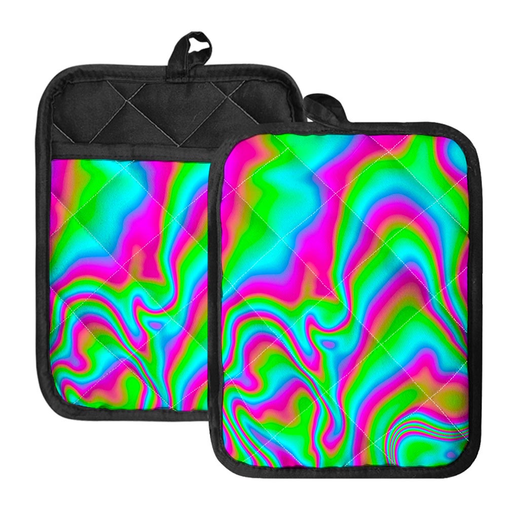 Abstract Psychedelic Trippy Print Pot Holders With Pocket
