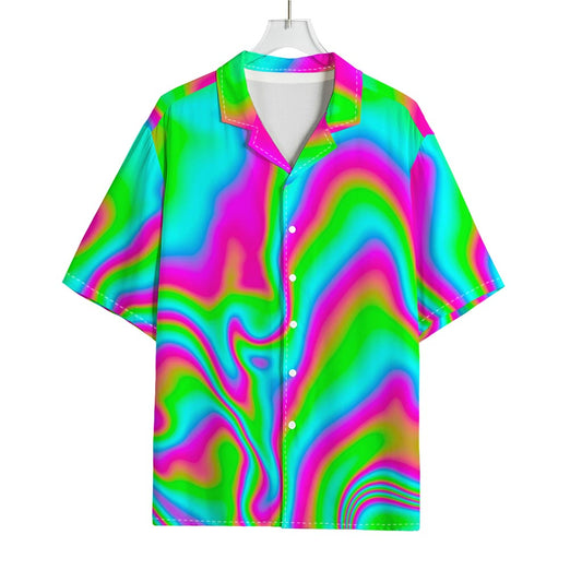 Abstract Psychedelic Trippy Print Rayon Hawaiian Shirt