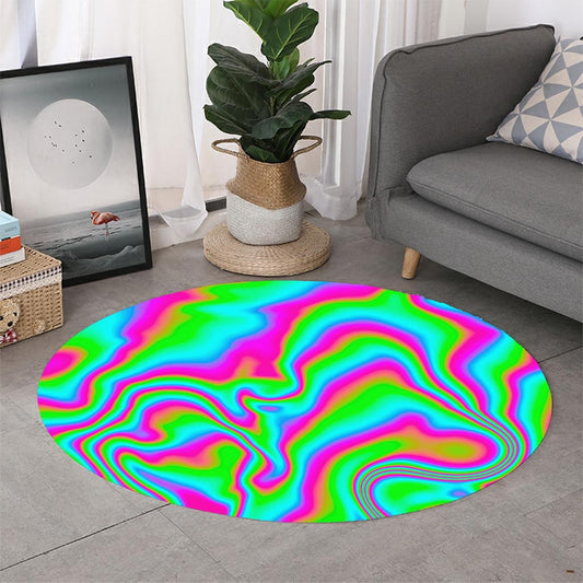 Abstract Psychedelic Trippy Print Round Rug