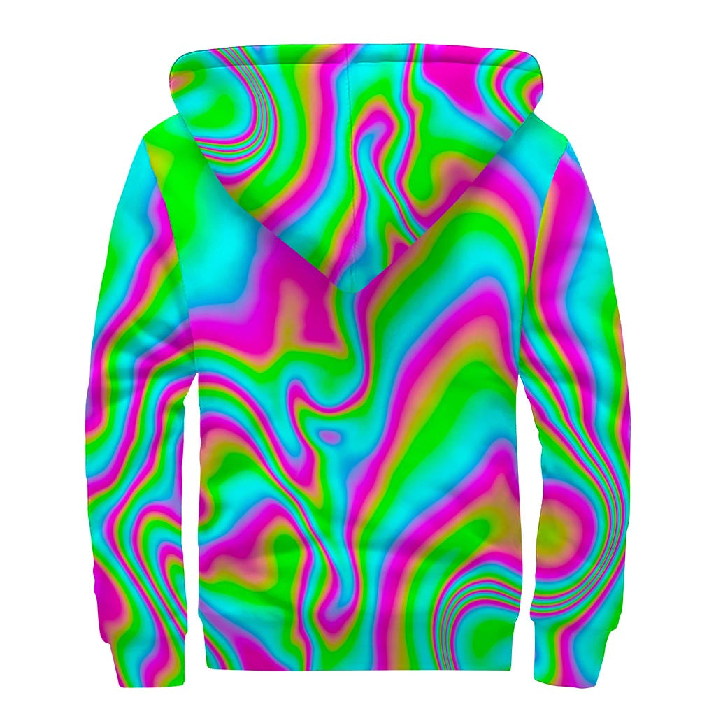 Abstract Psychedelic Trippy Print Sherpa Lined Zip Up Hoodie