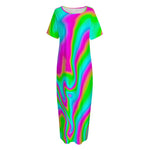 Abstract Psychedelic Trippy Print Short Sleeve Long Nightdress