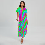 Abstract Psychedelic Trippy Print Short Sleeve Maxi Dress