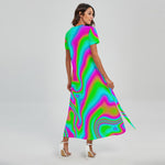 Abstract Psychedelic Trippy Print Short Sleeve Maxi Dress