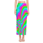 Abstract Psychedelic Trippy Print Side Slit Maxi Skirt