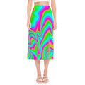 Abstract Psychedelic Trippy Print Side Slit Midi Skirt