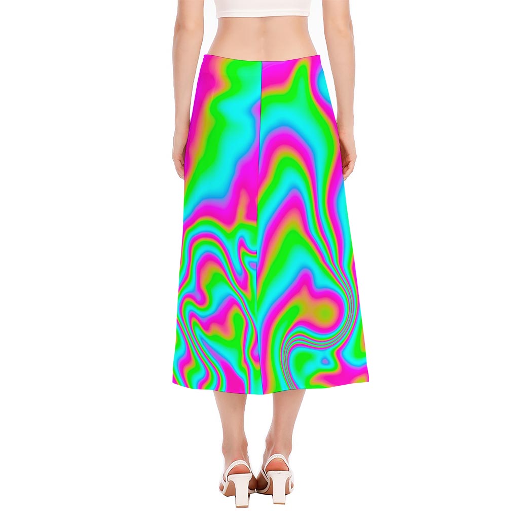Abstract Psychedelic Trippy Print Side Slit Midi Skirt