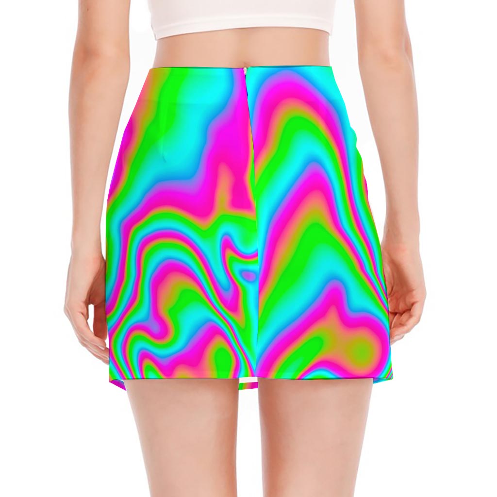 Abstract Psychedelic Trippy Print Side Slit Mini Skirt
