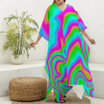 Abstract Psychedelic Trippy Print Silk V-Neck Kaftan Dress