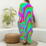 Abstract Psychedelic Trippy Print Silk V-Neck Kaftan Dress
