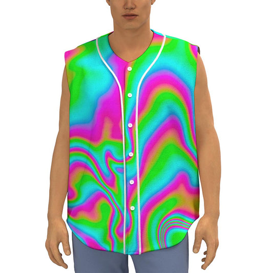 Abstract Psychedelic Trippy Print Sleeveless Baseball Jersey