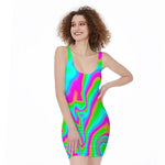 Abstract Psychedelic Trippy Print Sleeveless Bodycon Dress