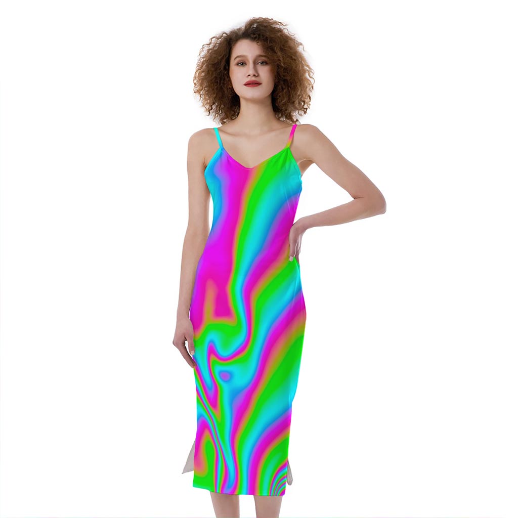 Abstract Psychedelic Trippy Print Slim Fit Midi Cami Dress