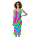 Abstract Psychedelic Trippy Print Slim Fit Midi Cami Dress
