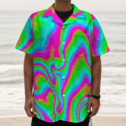 Abstract Psychedelic Trippy Print Textured Short Sleeve Shirt