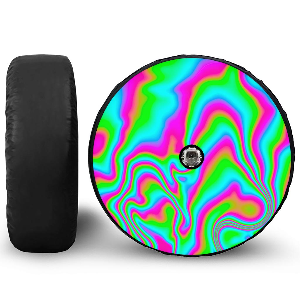 Abstract Psychedelic Trippy Print Tire Cover With Camera Hole