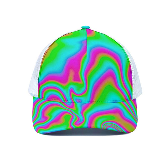 Abstract Psychedelic Trippy Print White Mesh Trucker Cap