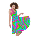 Abstract Psychedelic Trippy Print Sleeveless Knee Length Dress