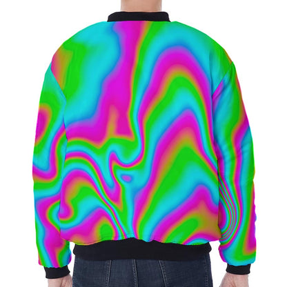 Abstract Psychedelic Trippy Print Zip Sleeve Bomber Jacket