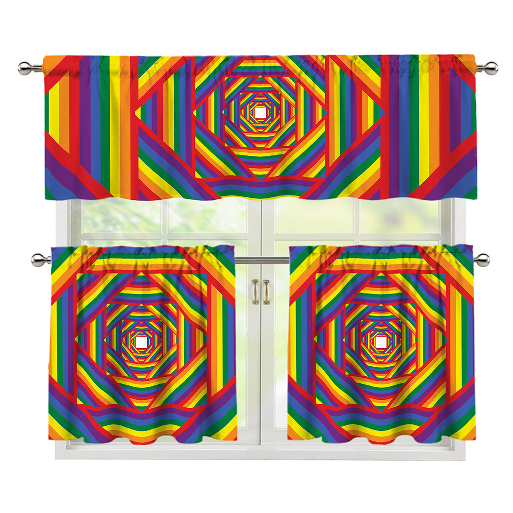 Abstract Rainbow LGBT Stripes Print 3 Piece Kitchen Curtains