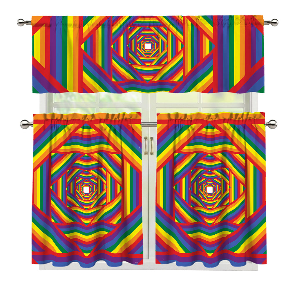Abstract Rainbow LGBT Stripes Print 3 Piece Kitchen Curtains