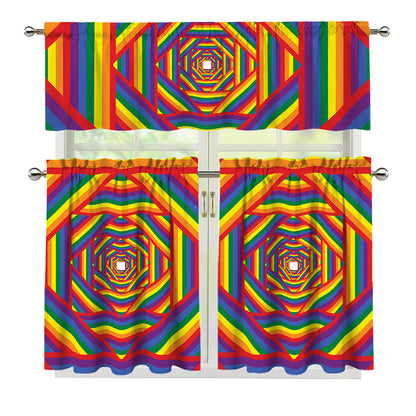 Abstract Rainbow LGBT Stripes Print 3 Piece Kitchen Curtains